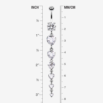 Detail View 1 of Enchanting Heart Cascade Belly Ring-Clear Gem